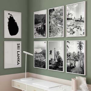 Sri Lanka Schwarz-Weiß-Fotografie 8-teilige Wandkunst – Sri Lanka Map Print Set von 8 Prints – Digitaler Download Galerieposter Wanddekoration