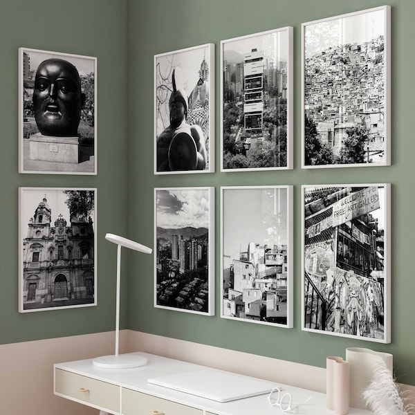 Medellin Colombia Set of 8 City Prints – Medellin Colombia Black and White 8 Piece Wall Art Prints – Digital Download Photo Gallery Gift