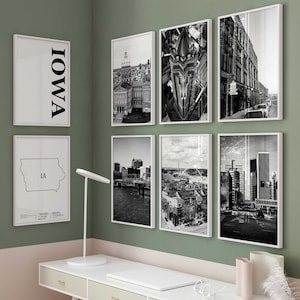 Iowa Schwarz-Weiß-Foto 8-teilige Wandkunst – Iowa-Set mit 8 Drucken – Iowa Travel Digital Download Gallery Posters – Iowa Home Decor