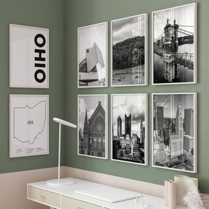 Ohio State zwart-wit foto 8 stuk kunst aan de muur OH - Ohio Set 8 reisfoto OH - Ohio afdrukbare digitale download Galerij fotografie OH