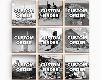 Custom Order Set of 9 Square Prints – Personalized Black and White Photo 9 Piece Wall Art – Choose Any 9 Travel Digital Download Posters