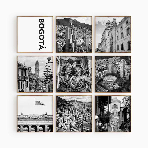 Bogotá Colombia Square Black and White Photograph 9 Piece Wall Art – Bogotá Colombia Set of 9 Prints Travel Digital Download Gallery Posters