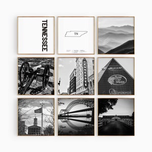 Fotografía en blanco y negro de Tennessee Square, Arte de pared de 9 piezas, Juego de impresión de mapa TN de 9 impresiones, Galería de descarga digital, Pósteres, Decoración de pared