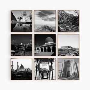 Fotografía en blanco y negro de la plaza de Irak, 9 piezas de arte de pared, juego de 9 impresiones con el mapa de Irak, descarga digital, pósteres de galería, decoración de pared, regalo