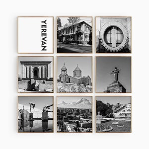 Ereván Armenia Conjunto minimalista de 9 impresiones cuadradas – Fotografía en blanco y negro de Ereván Arte de pared de 9 piezas – Pósteres de la galería de descarga instantánea de viajes