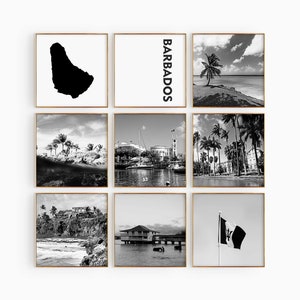 Fotografía en blanco y negro de Barbados Square, arte de pared de 9 piezas – Impresión de mapa de Barbados, conjunto de 9 impresiones, galería de descarga digital, carteles, decoración de pared