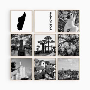 Fotografía en blanco y negro de Madagascar Square Arte de pared de 9 piezas – Conjunto de impresión de mapas de 9 impresiones – Carteles de la galería de descarga digital de Antananarivo