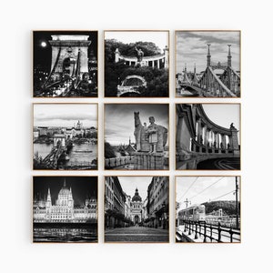 Budapest Hungary Square Black and White Photograph 9 Piece Wall Art – Budapest Hungary Set of 9 Prints – Digital Download Gallery Poster