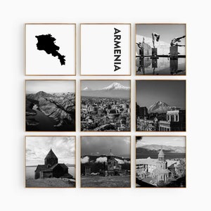 Armenia Square Fotografía en blanco y negro 9 piezas Arte de pared – Armenia Mapa Impresión Conjunto de 9 impresiones – Galería de descarga digital Carteles Decoración de pared