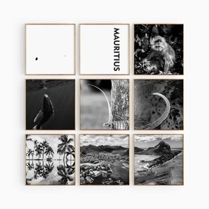 Mauritius Square Conjunto en blanco y negro de 9 fotos – Impresión de mapas Mauricio 9 piezas Arte de pared – Galería de descargas digitales Regalo de decoración del hogar de Mauricio