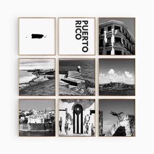 Puerto Rico Square Blanco y Negro Conjunto de 9 Fotos – Impresión de Mapa Puerto Rico 9 Pieza Arte de Pared – Galería de Descarga Digital Home Room Decor Regalo