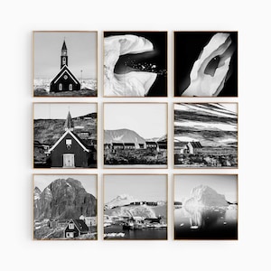 Fotografía en blanco y negro de Greenland Square, arte de pared de 9 piezas – Juego de impresión de mapas de 9 impresiones Demark Galería de descarga digital carteles decoración de pared