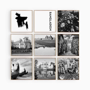 Fotografía en blanco y negro de Bangladesh Square, arte de pared de 9 piezas – Juego de impresión de mapas de 9 impresiones – Galería de descarga digital carteles decoración de pared regalo