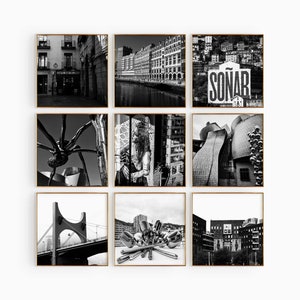 Bilbao España Conjunto minimalista de 9 impresiones cuadradas – Bilbao España Foto en blanco y negro 9 piezas Arte de pared Viajes Descarga instantánea Galería Carteles