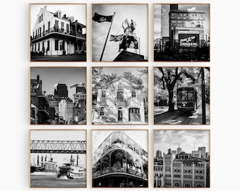New Orleans Louisiana Square Black and White Photo 9 Piece Printable Wall Art – New Orleans Set of 9 Prints Trendy Digital Download Gallery|