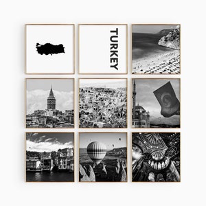 Die Türkei Quadratische Schwarzweiß-Fotografie 9-teilige Wandkunst - Die Türkei Map Print Set von 9 Prints - Digitaler Download Galerieposter Wanddekor