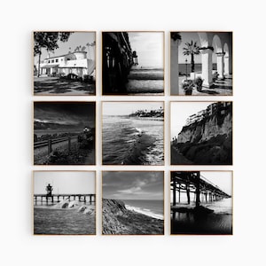 San Clemente California Juego de 9 impresiones cuadradas – San Clemente California Fotografía en blanco y negro Arte de pared de 9 piezas – Pósteres de galería digital