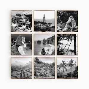 Arte de pared imprimible de 9 piezas con fotografías en blanco y negro de Bali, Indonesia: conjunto de 9 impresiones de Bali, Indonesia, galería de descarga digital de moda, regalo