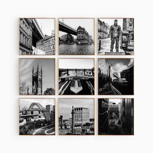 Newcastle upon Tyne Inglaterra Juego de 9 impresiones cuadradas – Newcastle upon Tyne Inglaterra Fotografía en blanco y negro Arte de pared de 9 piezas – Pósteres de galería