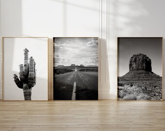 Arizona Desert Wall Art - Black and White Arizona Set of 3 Prints - Cactus Desert Photography - Printable Wall Art Instant Digital Download|