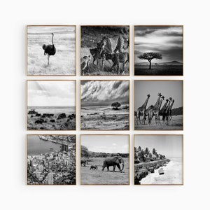 Fotografía en blanco y negro de Tanzania Square, arte de pared de 9 piezas – Impresión de mapa de Tanzania, conjunto de 9 impresiones, galería de descarga digital, carteles, decoración de pared