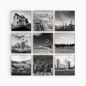 Fotografía en blanco y negro de Mongolia Square, arte de pared de 9 piezas – Impresión de mapa de Mongolia, conjunto de 9 impresiones, galería de descarga digital, carteles, decoración de pared