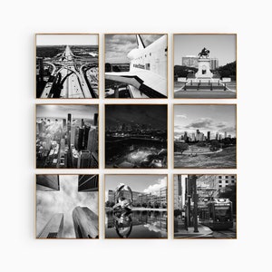 Houston Texas Square Foto en blanco y negro 9 piezas imprimible arte de pared – Houston Texas Conjunto de 9 impresiones – Regalo de galería de descarga digital de moda
