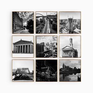 Nashville Tennessee Square Fotografía en blanco y negro 9 piezas de arte de pared – Nashville TN Conjunto de 9 impresiones – Carteles de la galería de descarga digital de viajes