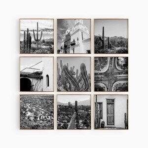 Tucson Arizona Set mit 9 quadratischen Stadtdrucken - Tucson Arizona Schwarzweiße 9-teilige Wandkunstdrucke - Digitaler Download Fotogalerie Geschenk