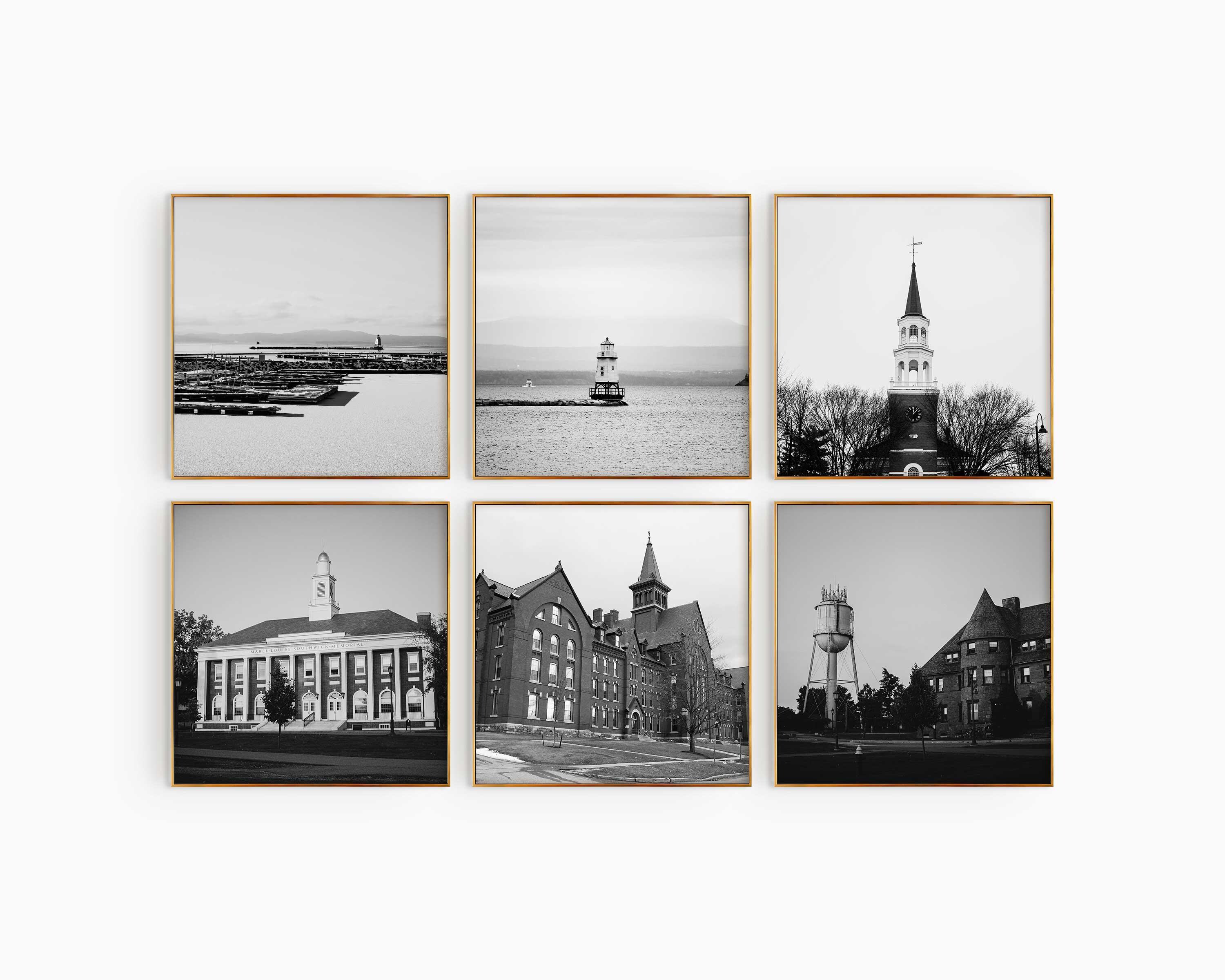 Burlington Vermont Set of 6 Square City Prints – Vermont USA Black