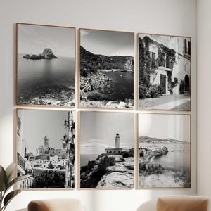 Ibiza Spanien Minimalistisches 6er Set Prints – Schwarz und Weiß Foto 6-teilige Wandkunst – Wohnung Dekor Reise Instant Download Galerieposter
