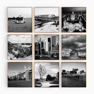 Conjunto minimalista de 9 impresiones cuadradas de Iowa, EE. UU. - Foto en blanco y negro de Iowa, 9 piezas de arte mural - Pósters de galería de descarga instantánea para viajes, regalo