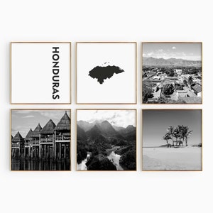Honduras Square Blanco y Negro Conjunto de 6 Fotos – Impresión de Mapa Honduras 6 Piezas Arte de Pared – Galería de Descarga Digital Honduras Home Decor Regalo