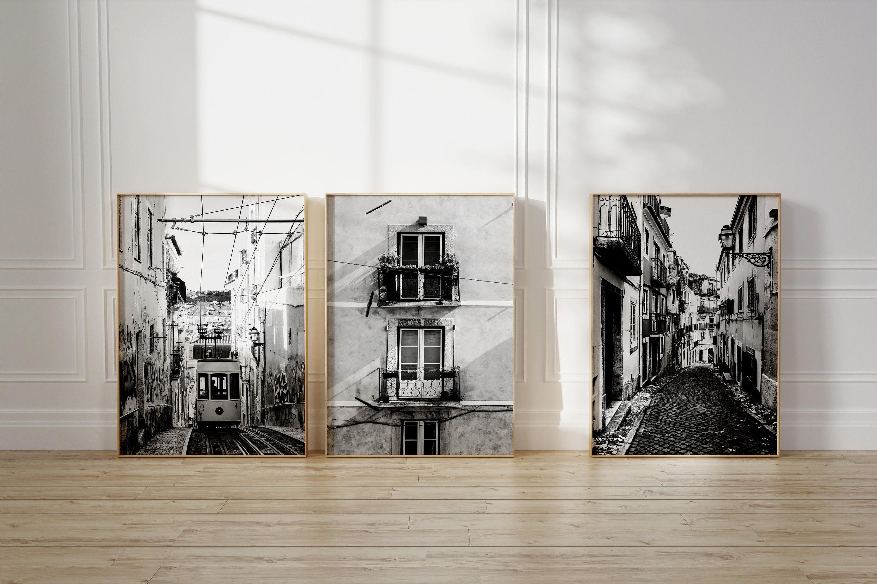 Portugal Black and White 3 Piece Wall Art Prints - Gallery Set of