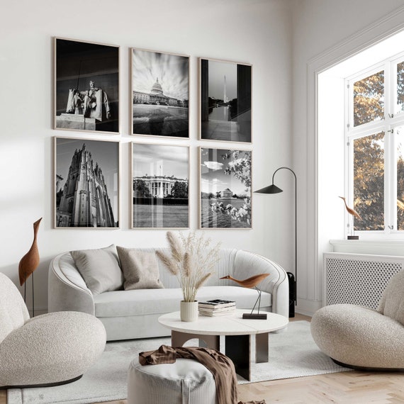 Washington DC, District of Columbia Black and White Photo 6 Piece Wall Art – Travel Washington DC, District of Columbia Set of 6 Prints