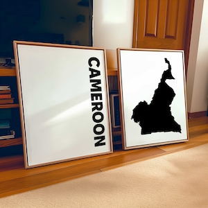 Kamerun Schwarz-Weiß-Set mit 2 Fotos – Karte drucken Kamerun 2-teilige Wandkunst – Afrika Digitaler Download Galerie Kamerun Home Decor Geschenk