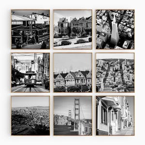 Conjunto minimalista de 9 impresiones cuadradas de San Francisco, California - CA, EE. UU., fotografía en blanco y negro, 9 piezas de arte mural, descarga instantánea, pósteres de galería
