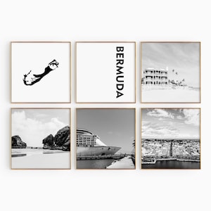 Fotografía en blanco y negro de Bermuda Square, arte de pared de 6 piezas – Conjunto de impresión de mapas de Bermudas de 6 impresiones – Galería de descarga digital carteles decoración de pared