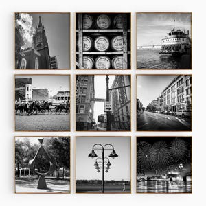Conjunto minimalista de 9 impresiones cuadradas de Louisville, Kentucky. Foto en blanco y negro de EE. UU., KY. Arte mural de 9 piezas. Pósteres de viaje de descarga instantánea. Regalo.