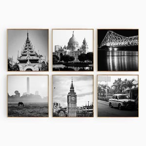 Conjunto de 6 impresiones de la ciudad de Calcuta, India: impresiones de arte de pared en blanco y negro de 6 piezas de Calcuta, sala de estar, descarga digital, galería de fotos, regalo