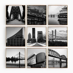 Conjunto de 9 impresiones de Louisville, Kentucky, EE. UU. - Impresiones de arte mural en blanco y negro de 9 piezas - Descarga digital - Galería de fotos - Regalo