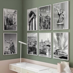 Rome Italy Minimalist Set of 8 Prints – Rome Italy Black and White Photo 8 Piece Wall Art – Travel Instant Download Gallery Posters Gift