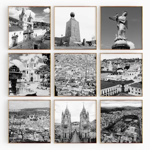 Conjunto minimalista de 9 impresiones cuadradas de Quito, Ecuador. Foto en blanco y negro de Quito. Arte mural de 9 piezas. Pósters de galería de descarga instantánea para viajes. Regalo.