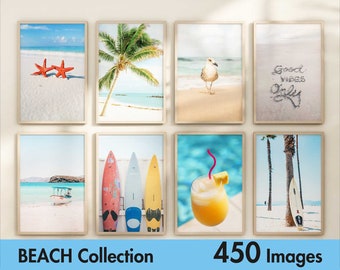 Set of 450 Beach Prints - Coastal Wall Art Set - Tropical Vibes Gallery Printable Photography Poster - Palm Photo - Surfing Ocean Home Decor