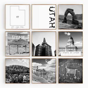 Conjunto minimalista de 9 impresiones cuadradas de Utah, EE. UU. – Foto en blanco y negro del estado de UT, arte de pared de 9 piezas – Pósteres de galería de descarga instantánea para viajes, regalo