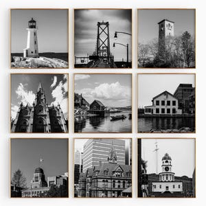 Halifax, Canadá - Conjunto minimalista de 9 impresiones cuadradas - Nueva Escocia - Foto en blanco y negro - Arte mural de 9 piezas - Viajes - Descarga instantánea - Galería - Regalo