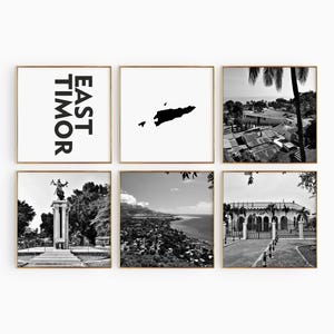 Conjunto de 6 fotografías en blanco y negro de Timor Oriental: impresión de mapas de Timor Oriental, 6 piezas de arte de pared: descarga digital instantánea, galería, decoración del hogar, regalo