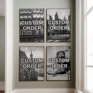 Conjunto de 4 impressões personalizadas – Arte de parede de 4 peças de fotos em preto e branco personalizadas – Galeria de pôsteres de download digital de viagens personalizadas