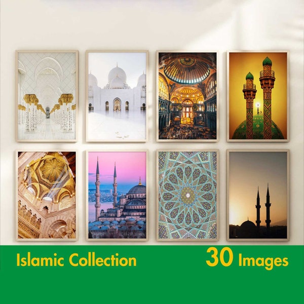 Ensemble de 30 impressions islamiques - Ensemble d'art mural de la collection islamique - Affiches de photographie imprimables de la galerie islamique - Ensemble de photos islamiques Home Decor