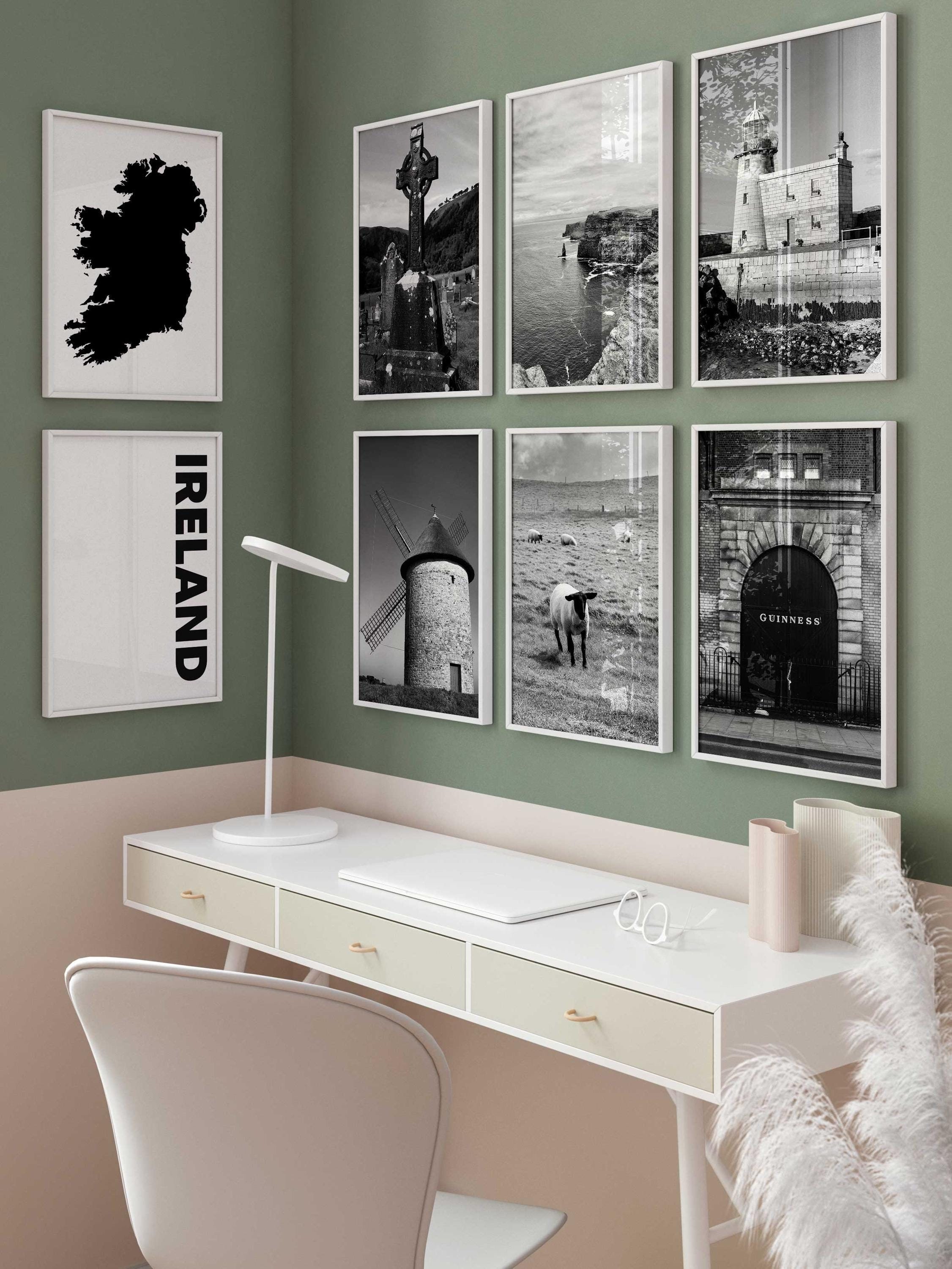 アイルランドの白黒写真 8 ピース ウォール アート – アイルランド